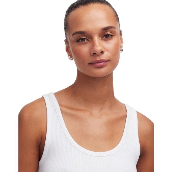 Madewell White Ribbed Scoop Neck Tank Top Size M NWT Modal Blend - Picture 4 of 8